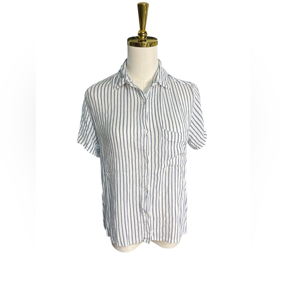 Japna Blue and White Striped Button Down Shirt Size L